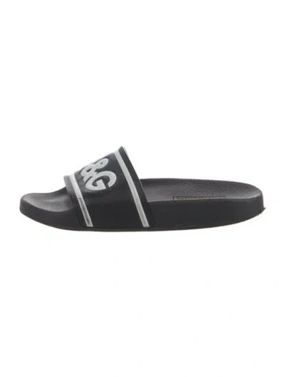 Pre-owned Dolce & Gabbana Rubber Printed Slides In Black