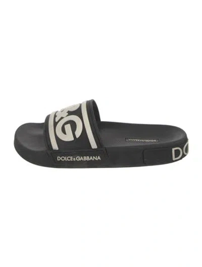 Pre-owned Dolce & Gabbana Rubber Printed Slides In Black