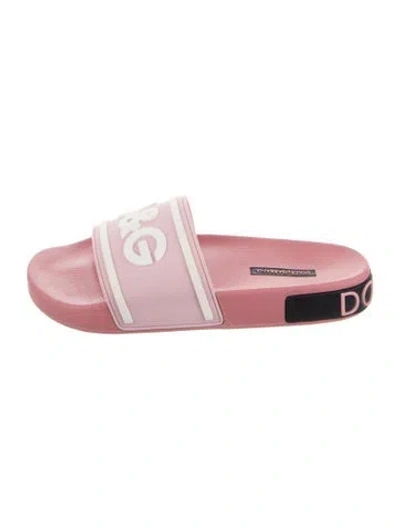Pre-owned Dolce & Gabbana Rubber Printed Slides In Pink