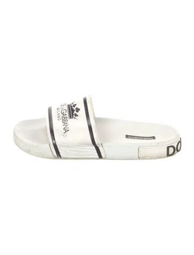 Pre-owned Dolce & Gabbana Rubber Printed Slides In White
