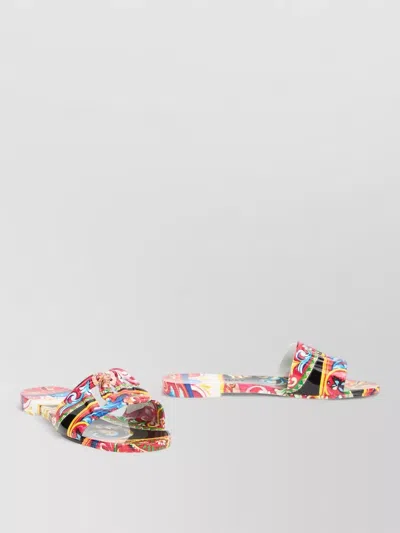 Dolce & Gabbana Rubber Slide Sandals Beachwear Patterned Upper In Multi