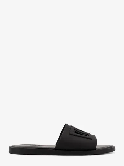 Dolce & Gabbana Slides Man Sandals Black Size 13 Leather In Gray
