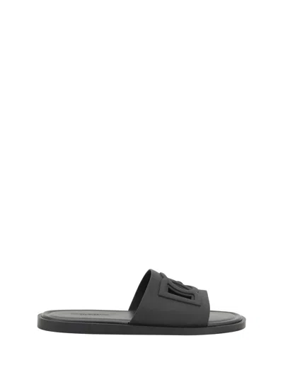 DOLCE & GABBANA BLACK SANDALS WITH LOGO DETAIL IN RUBBER MAN