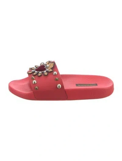 Pre-owned Dolce & Gabbana Rubber Slides In Red