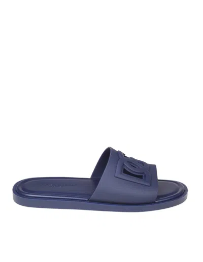 Dolce & Gabbana Rubber Slipper With Perforated Colour Blu In Blue