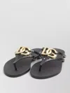 Dolce & Gabbana Women Black Thong Sandals With Logo Plaque On The Front In Rubber Woman In Multi
