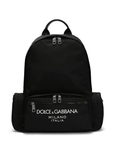 Dolce & Gabbana Rubberised-logo Backpack In Black