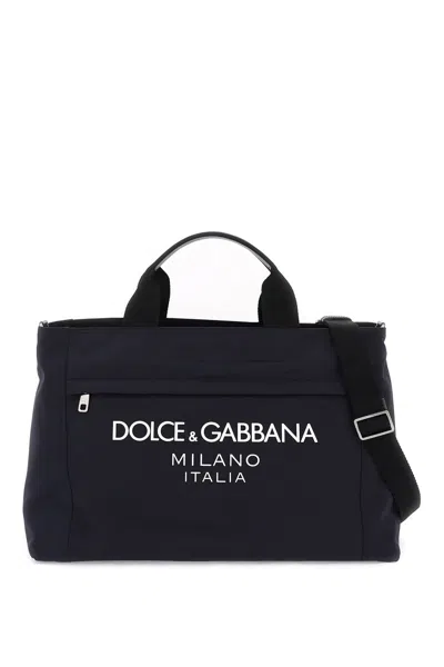 DOLCE & GABBANA RUBBERIZED LOGO NYLON DUFFLE BAG