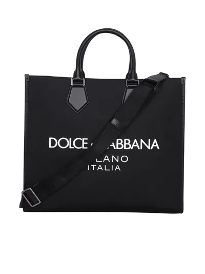 Dolce & Gabbana Rubberized Logo Shopping Bag In Black