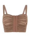 Dolce & Gabbana Ruched Cropped Top In Viscose In Brown
