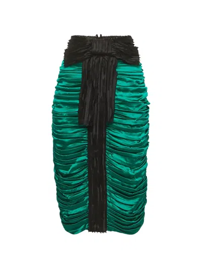 Pre-owned Dolce & Gabbana Ruched Bow-detail Midi Skirt In Green