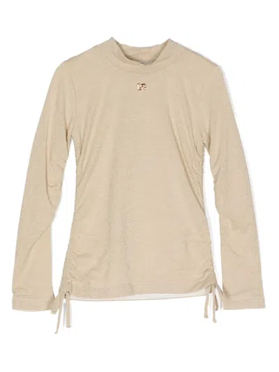 Dolce & Gabbana Kids' Logo-plaque Drawstring T-shirt In Gold