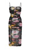Dolce & Gabbana Ruched Floral Mesh Midi Dress