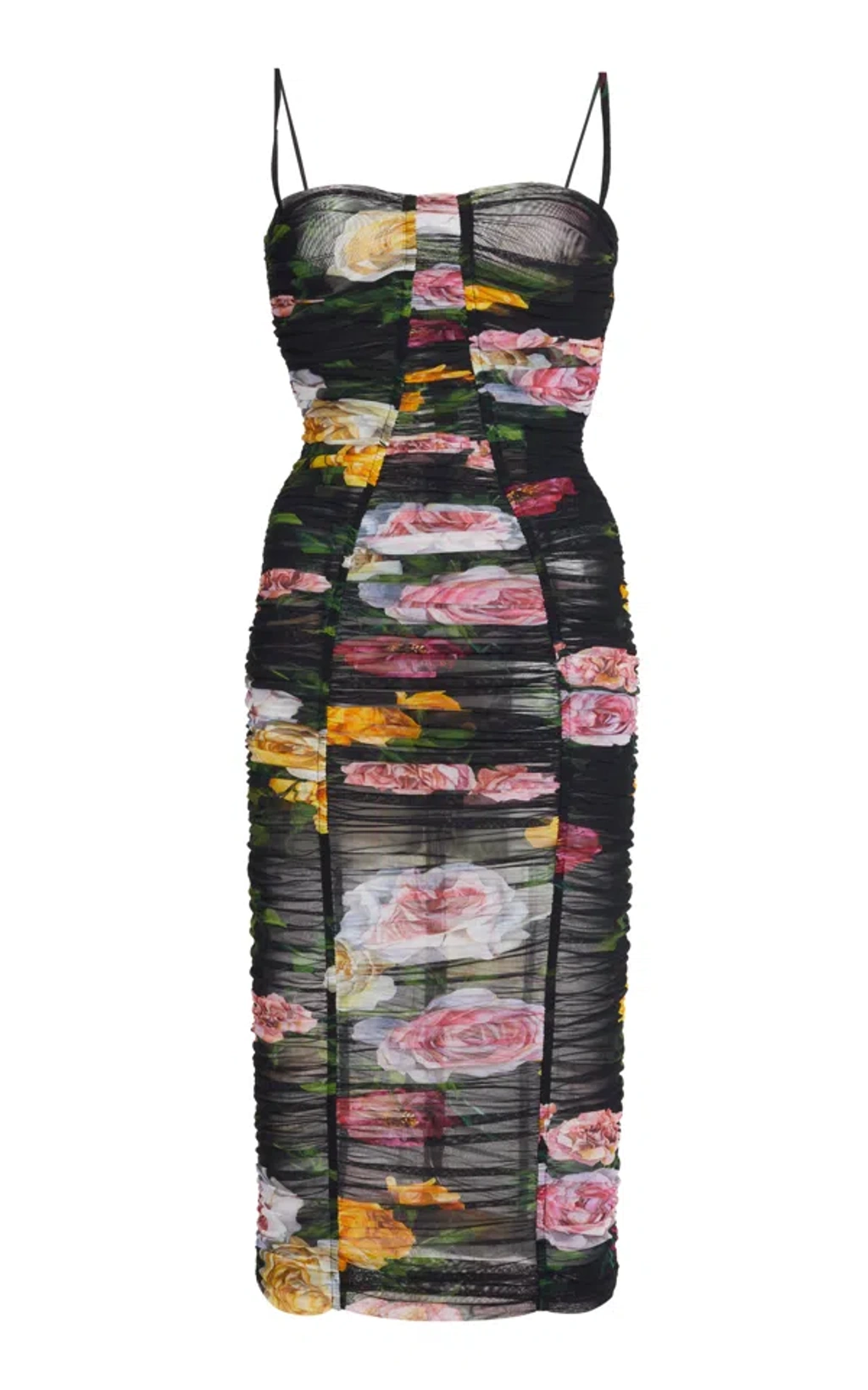 dolce and gabbana ruched floral dress Dolce & Gabbana Ruched Floral-Print Midi Dress In Pink - 30% Off