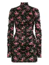 Dolce & Gabbana Black Dress With Floral Print And Side Draping In Silk Woman In Multi