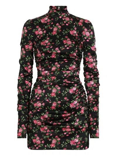 Dolce & Gabbana Small Rose Bouquets-print Long Satin Dress In Multi
