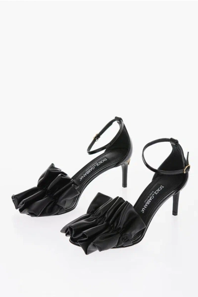 Dolce & Gabbana Ruched Leather Sandals Heel 6.5 Cm In Black