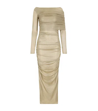 Dolce & Gabbana Lurex Longuette Midi Dress With Detachable Sleeve In Gold
