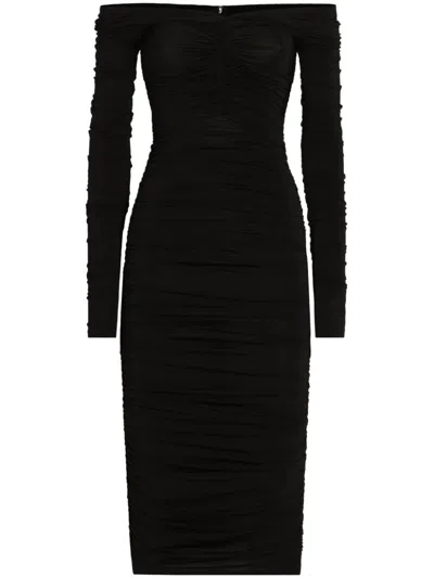 Dolce & Gabbana Ruched Midi Dress In Black