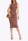 Dolce & Gabbana Ruched Sleeveless Jersey Midi Dress In Brown