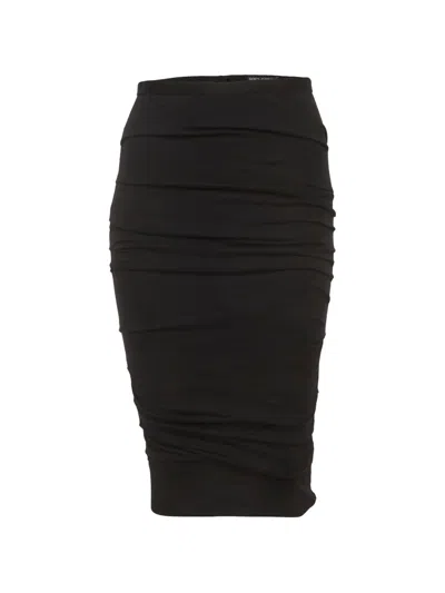 Pre-owned Dolce & Gabbana Ruched Pencil Wool Midi Skirt In Black