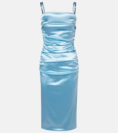 Dolce & Gabbana Ruched Satin Cocktail Dress In Blue