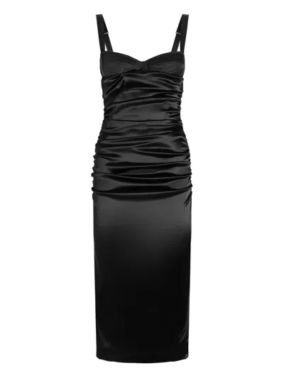 Dolce & Gabbana Ruched Satin Dress In Black