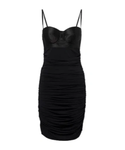 Dolce & Gabbana Ruched Satin Minidress In Black