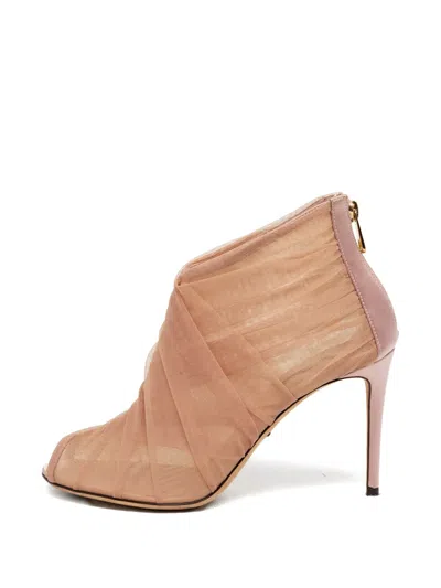 Pre-owned Dolce & Gabbana Ruched Satin-trim Boots In Pink