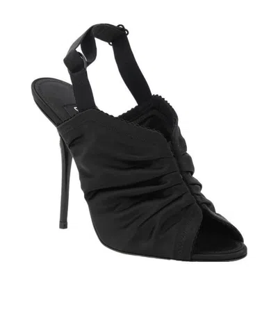 Dolce & Gabbana Satin Slingbacks With Corset-style Fastening In Black