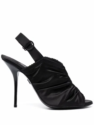 Dolce & Gabbana Satin Slingbacks With Corset-style Fastening In Black