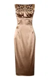 Dolce & Gabbana Ruched Stretch-satin Midi Dress In Brown