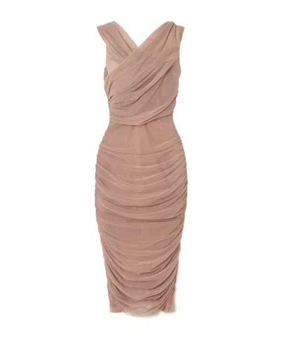 Dolce & Gabbana Ruched Stretch-tulle Midi Dress In Pink