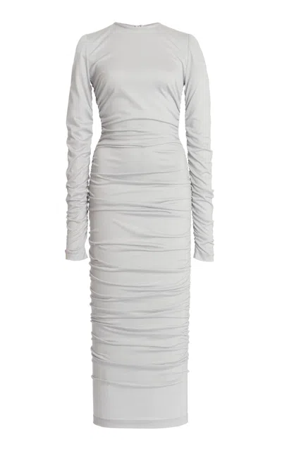 DOLCE & GABBANA RUCHED WOOL JERSEY MIDI DRESS