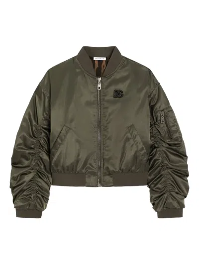 Dolce & Gabbana Kids' Ruched-detail Logo-patch Jacket In Green
