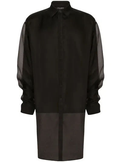 Dolce & Gabbana Ruffle-detail Semi-sheer Shirt In Black