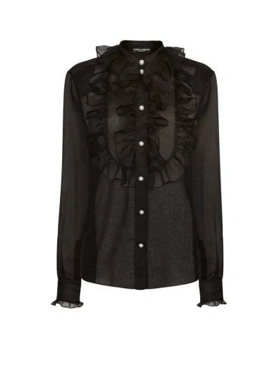 Dolce & Gabbana Ruffle Detailed Shirt In Black