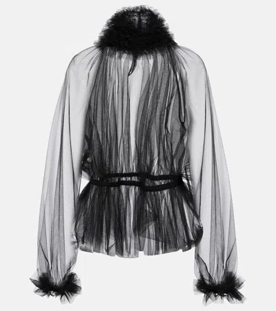 Dolce & Gabbana Ruffle-trimmed Tulle Blouse In Nero