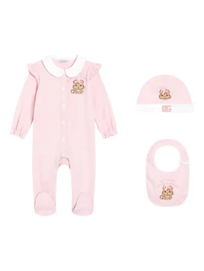 Dolce & Gabbana Ruffled Babywear (set Of Three) In Pink