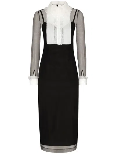 Dolce & Gabbana Ruffled Bib-collar Midi Dress In Black