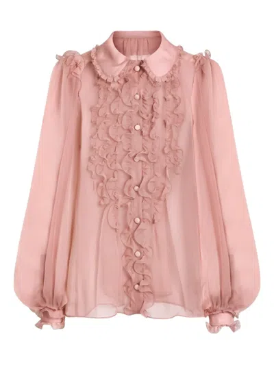 Dolce & Gabbana Ruffled Buttoned Top In Pink