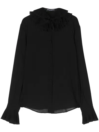 Dolce & Gabbana Ruffled-collar Chiffon Blouse In Black