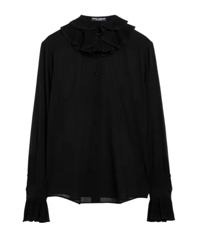 Dolce & Gabbana Ruffled-collar Chiffon Blouse In Black