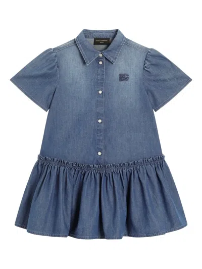 Dolce & Gabbana Kids' Ruffled Denim Dress In Blue