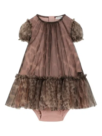 Dolce & Gabbana Babies' Ruffled Dress In Brown