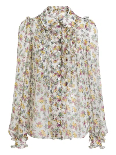 Dolce & Gabbana Ruffled Floral Blouse In Multi