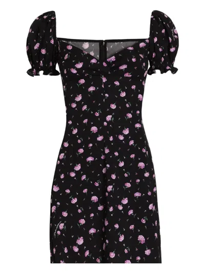 Dolce & Gabbana Stretch Silk Mini Dress Floral Pattern Square Neckline In Black