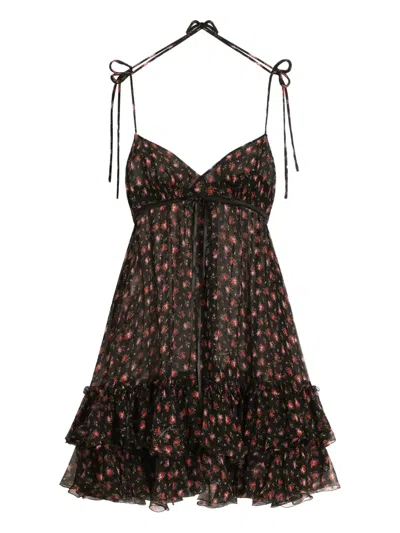 Dolce & Gabbana Ruffled Floral Mini Dress In Black