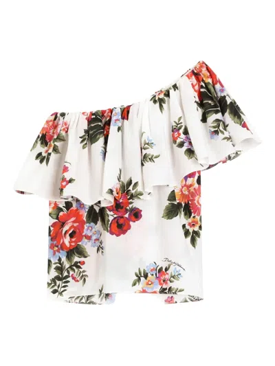 Dolce & Gabbana Kids' Ruffled Floral-print Top In Neutral