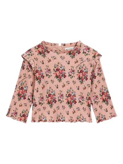 Dolce & Gabbana Babies' Gerüschtes Top Mit Blumen-print In Pink